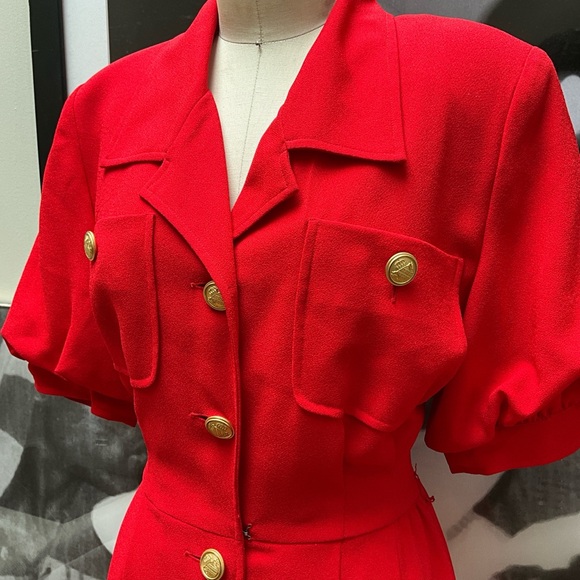 Shirt dress bright Red Emporio Oleg Cassini button down - Picture 3 of 11